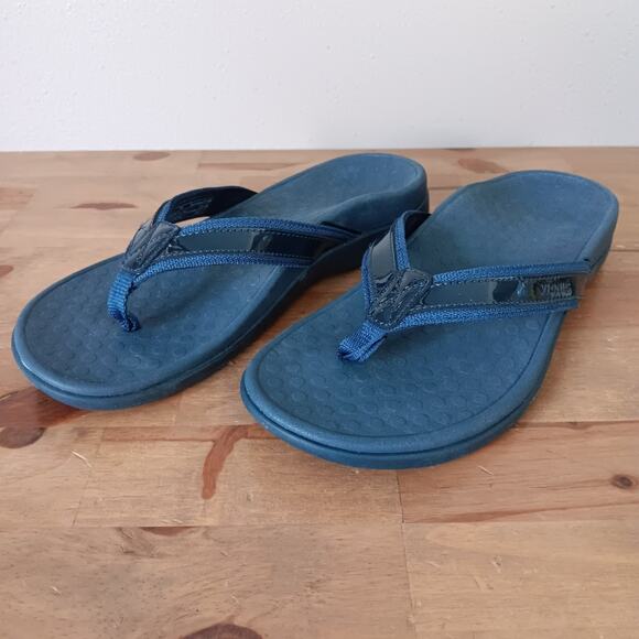 Vionic Tide Toe Post Women's Orthotic Sandals, Patent Leather Navy, Size US 8M - Picture 5 of 9